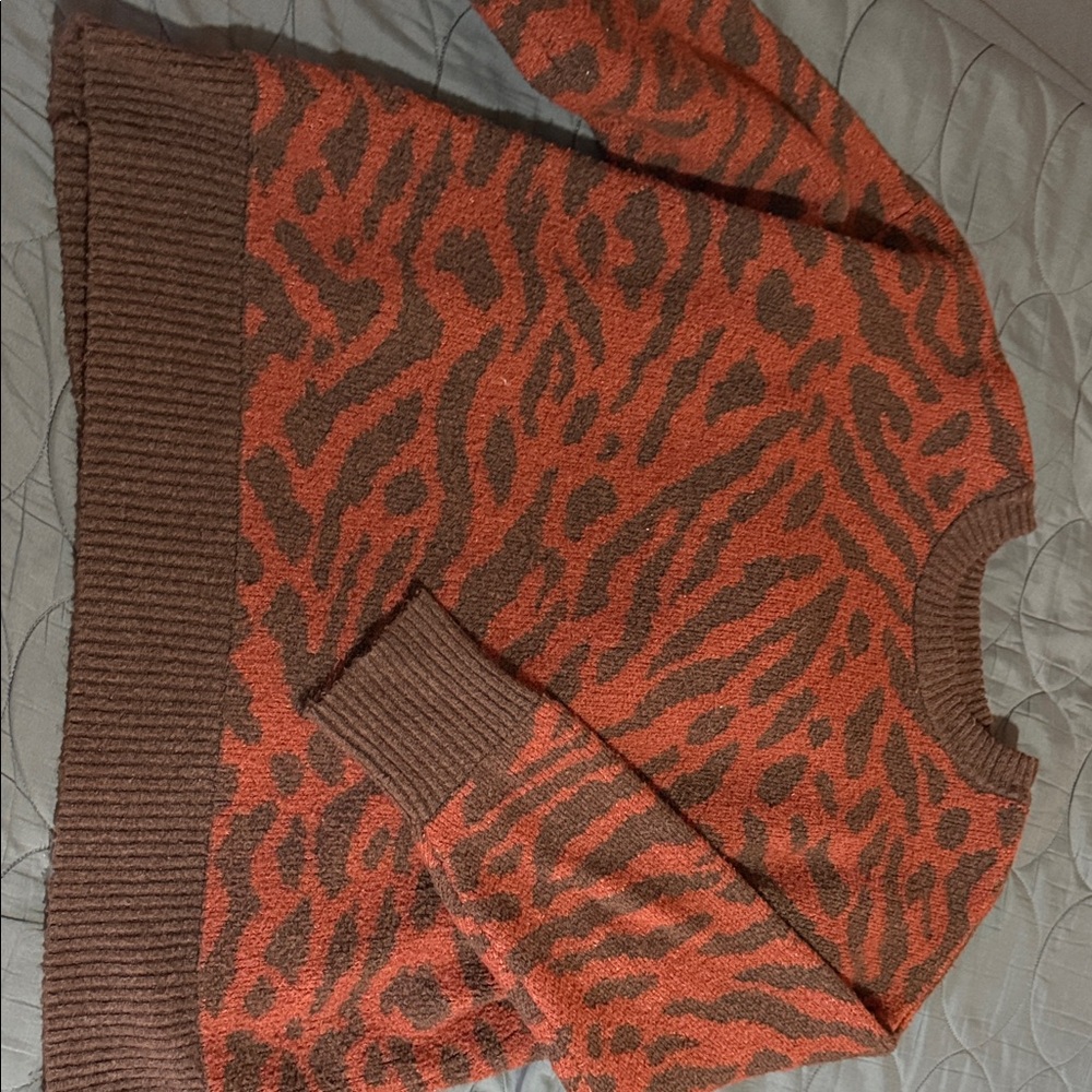 Ava & Viv Red and Brown Crew Neck Sweater